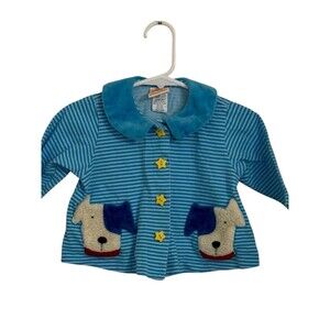 Sweet Potatoes Baby Dog Pocket Cardigan Blue Striped 12M Made in USA